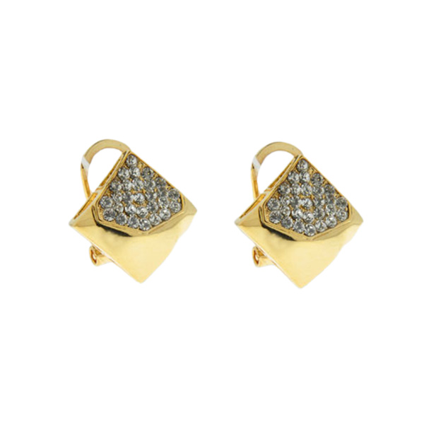 Stud Earrings with White Sapphires and Gold Plating