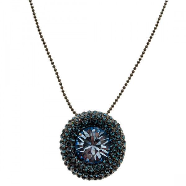 Black Platinum Plated Pendant with Blue Swarovski Crystals