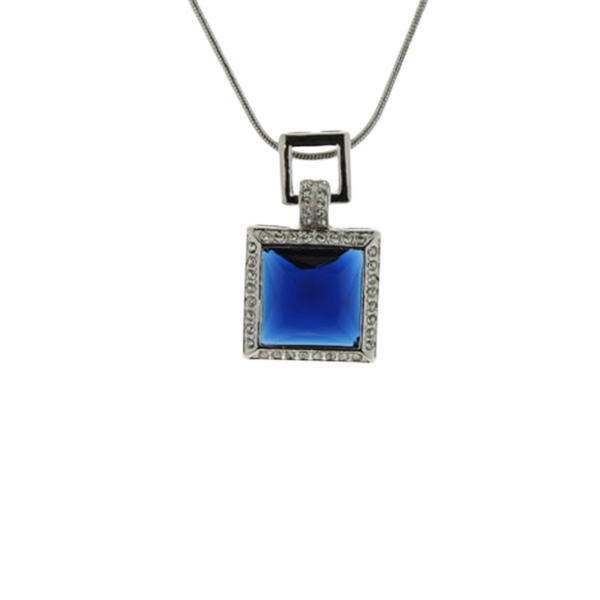 Platinum Plated Pendant adorned with a Blue Swarovski Crystal and White Sapphires