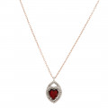 Platinum Plated Pendant with Red Swarovski Crystal with a Pink Gold Plated Chain