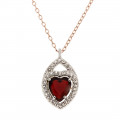 Platinum Plated Pendant with Red Swarovski Crystal with a Pink Gold Plated Chain