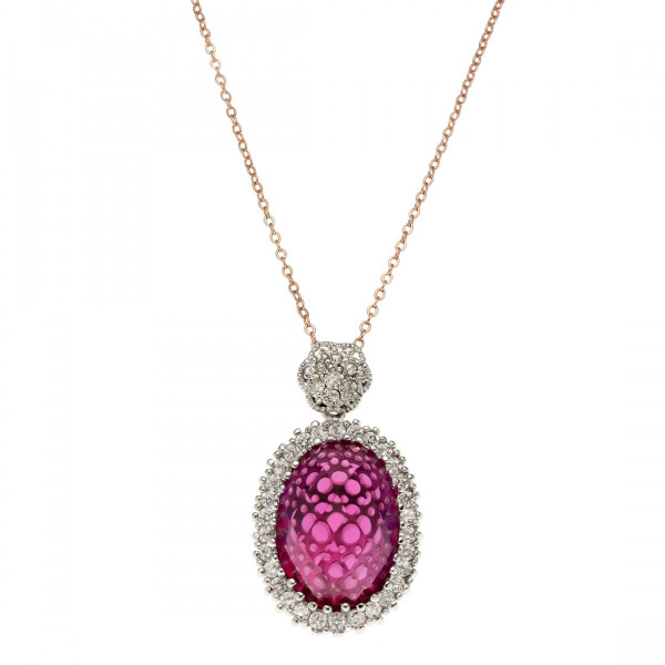 Pink Gold and Platinum Plated Pendant with a Pink Swarovski Crystal