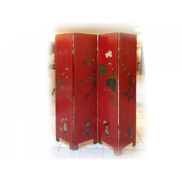 Antique Chinese Red Screen 