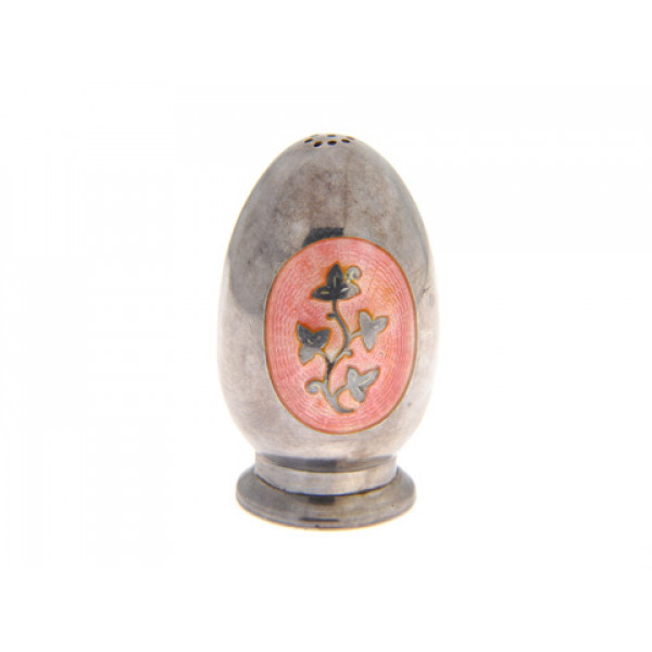 Collectible Egg-shaped Salt Shaker made of Silver with Pink Enamels