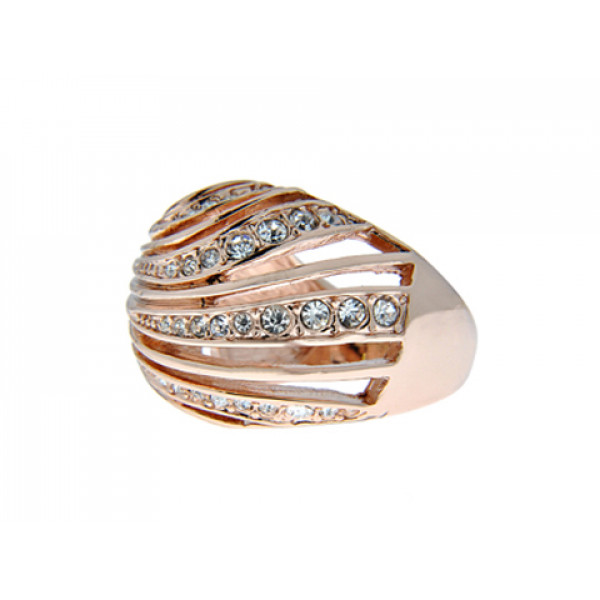 Filigree Bombe Ring with Pink Gold Plating and White Sapphires