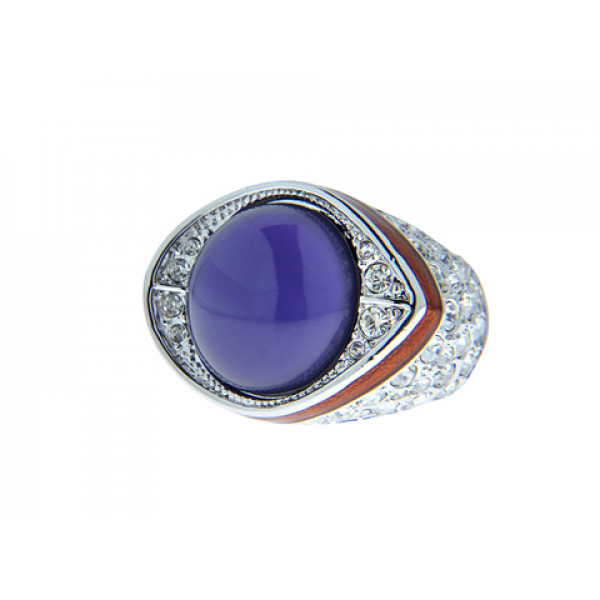 Platinum Plated Bombe Ring adorned with Swarovski and Amethyst