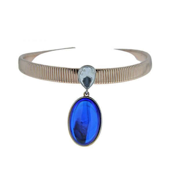 Blue Sapphire Necklace with Pink Gold Plating