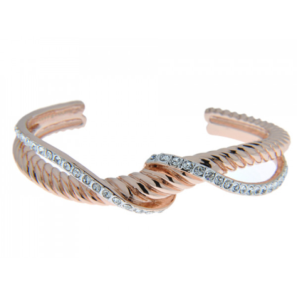 Bangle Bracelet with Pink Gold Plating and White Sapphires