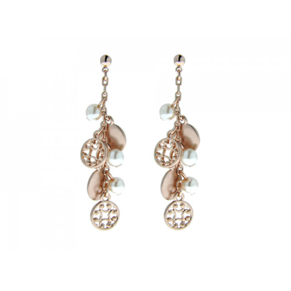 Dangle Earrings with Pink Gold Plating and White Mallorca Pearls