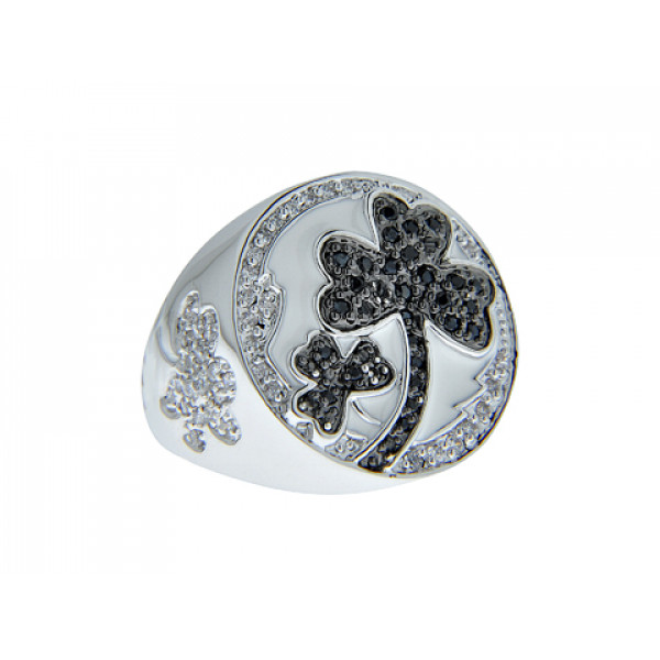 Platinum Plated Ring with Clovers