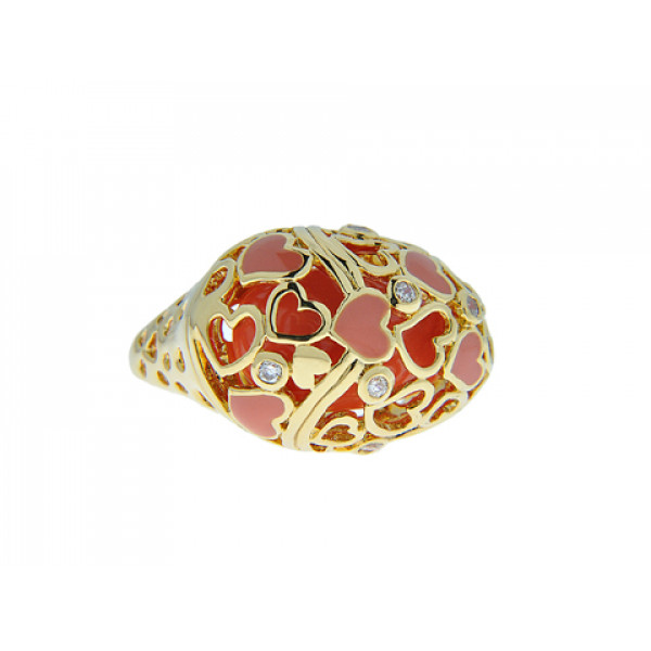 Gold Plated Coral Bombe Ring