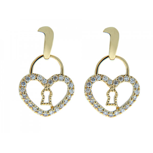 Heart Locket Earrings with Gold Plating and White Sapphires