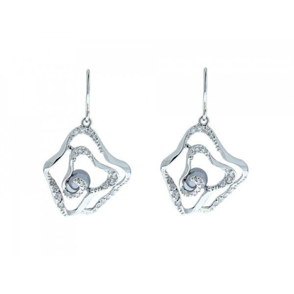 Dangle Earrings with Grey Mallorca Pearls in Platinum Plating