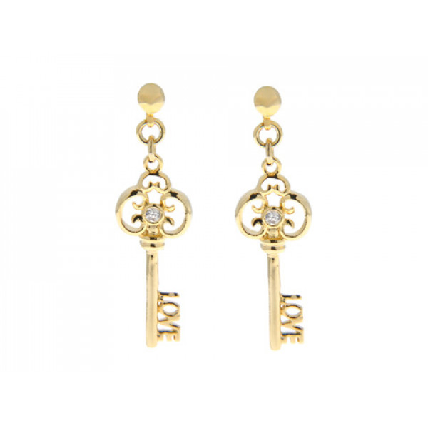 Gold Plated Earrings - Keys with White Sapphires