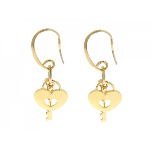 Gold Plated Heart and Key Earrings