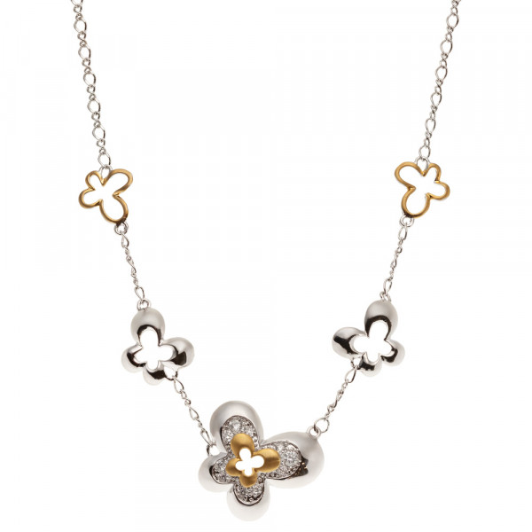 Butterfly Necklace with Platinum and Gold Plating adorned with White Sapphires