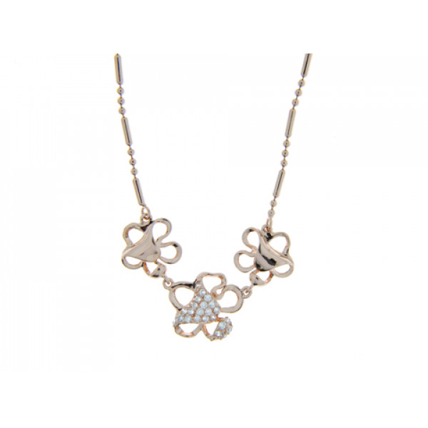 Pink Gold Plated Floral Necklace with White Sapphires