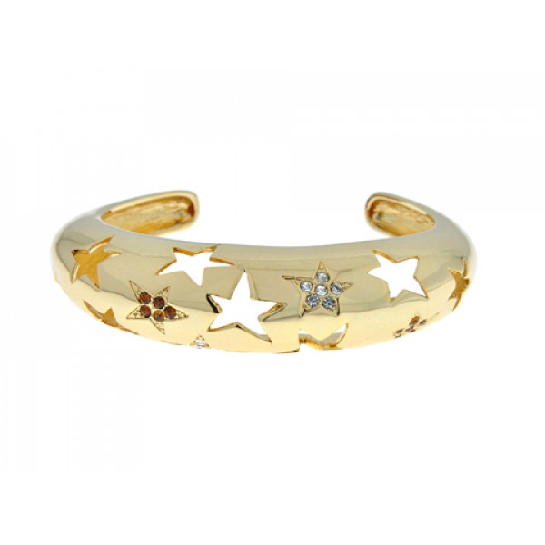 Star Bangle Bracelet with Gold Plating, White Sapphires and Fume Topaz