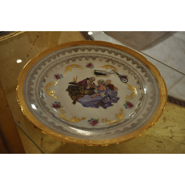 Limoges Porcelain Platter with 22K Gold featuring a man and a woman