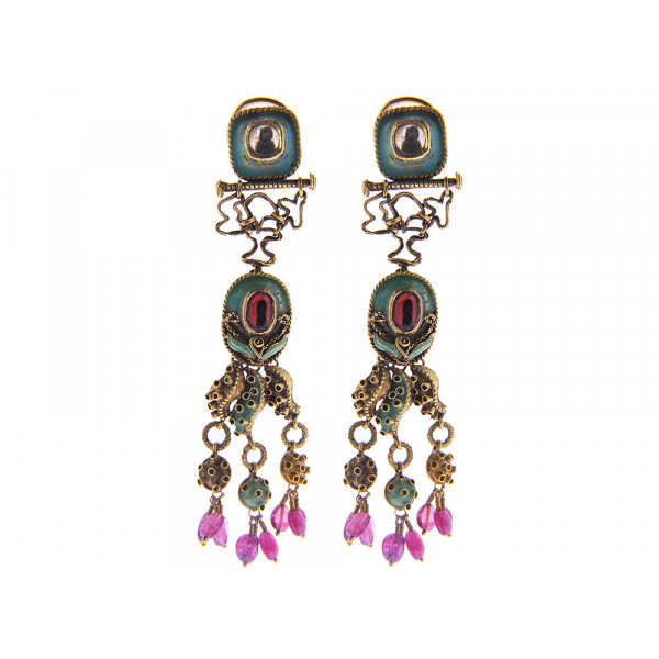 Ethnic Gold Earrings adorned with Tourmalines