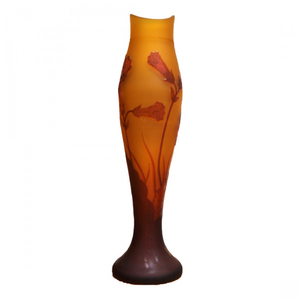 Orange Cameo Vase with Flowers by Galle