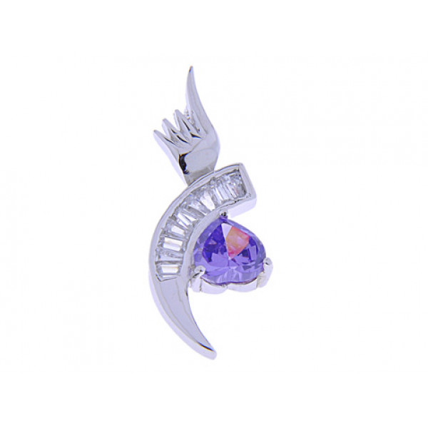 Plaitnum Plated Silver Pendant with white sapphires and lab created Amethyst