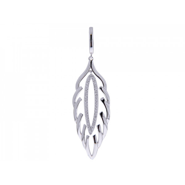 Platinum Plated Pendant in a Leaf design adorned with White Sapphires