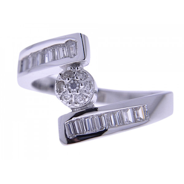 Platinum Plated Silver Ring with White Sapphires