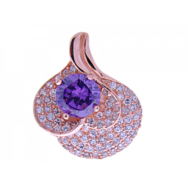 Minimal Amethyst and White Sapphire Pendant set in Pink Gold Plated Silver