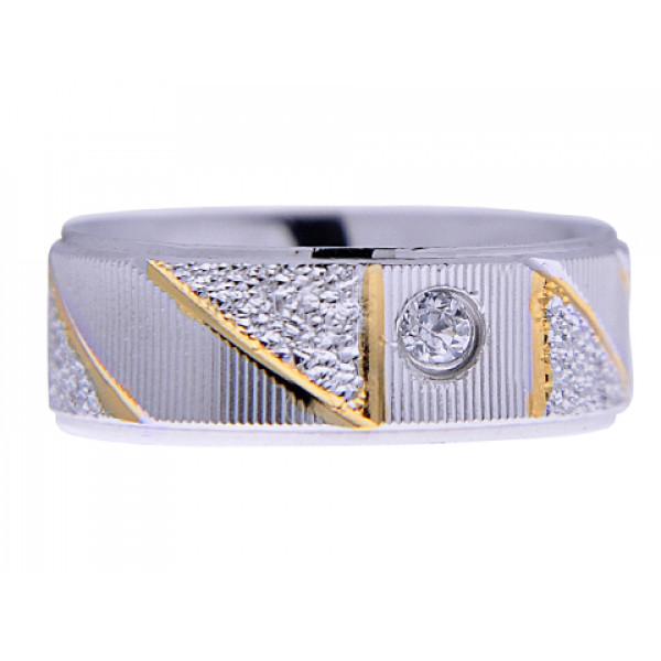 Platinum Plated Silver Ring with Gold Plated Details and White Sapphires