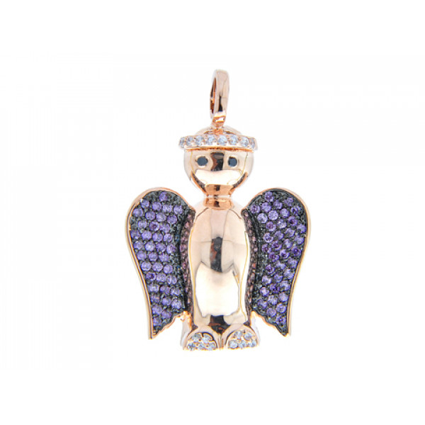 Pink Gold Plated Pendant with Amethysts and White Sapphires in an Angel desing