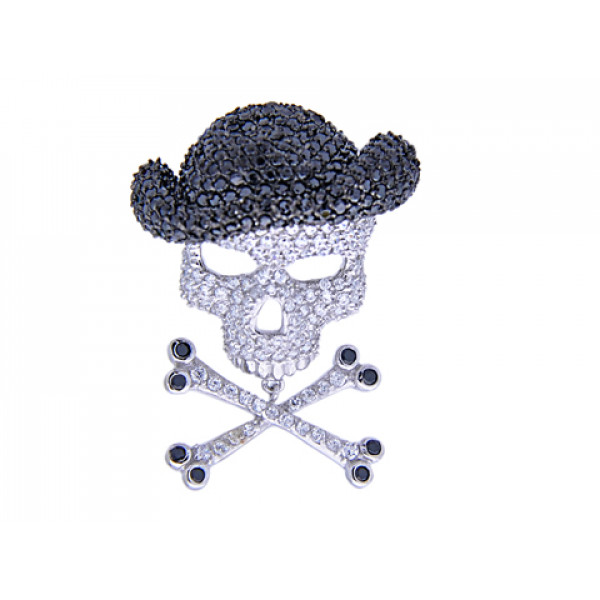 Platinum Plated Silver Pendant with Black and White Sapphires