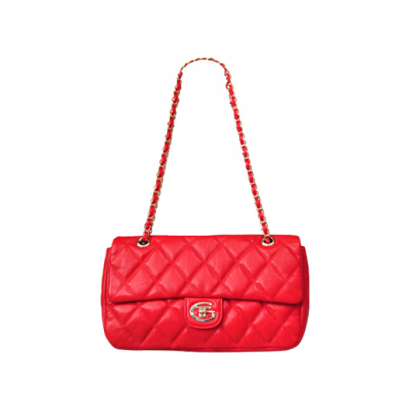 Quilted Shoulder Bag made of Red Genuine Leather