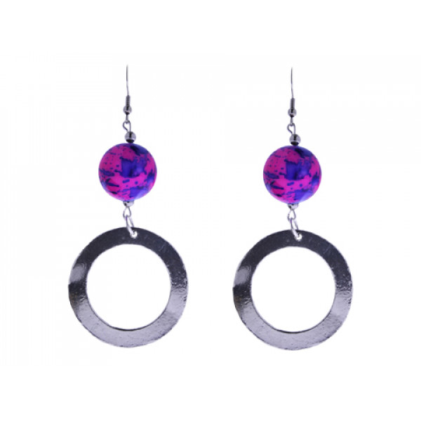 Statement Earrings with silver hoop and a Cook bead in fuchsia purple from the Be Mine Collection by Marilou