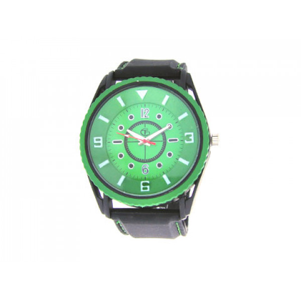 GT Watch with a Large Green Dial and Black Rubber Strap