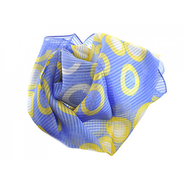Blue Scarf with Yellow and White Patterns