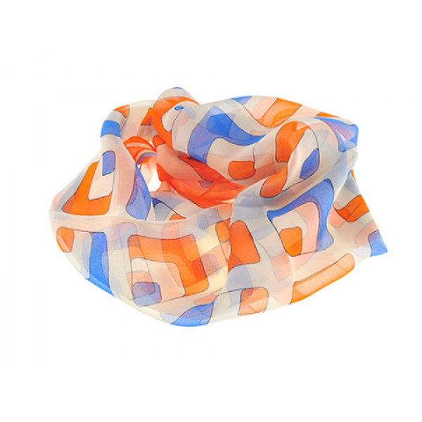 Silk Scarf with an Orange and Blue Pattern