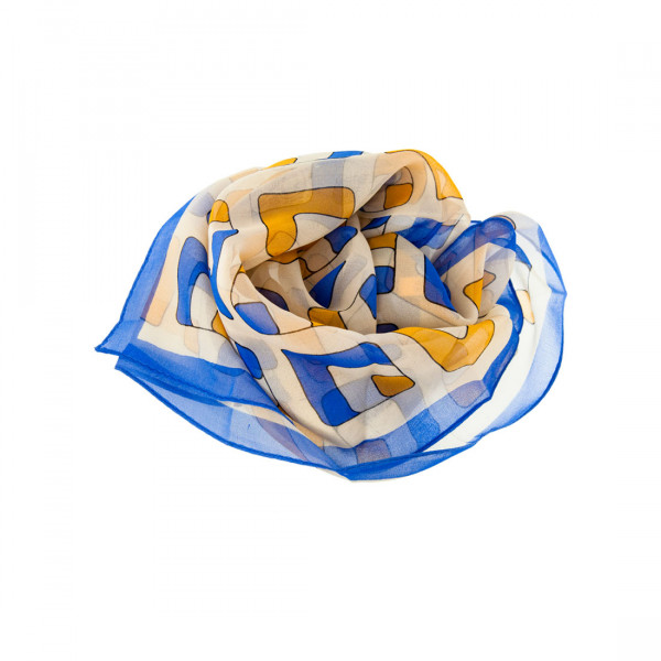 Blue and Orange Square Silk Scarf