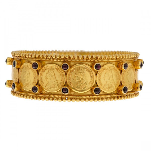 Gold Filled Silver Ethnic Bracelet adorned with Rubellite