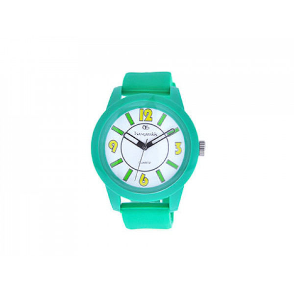 Kid's Watch with a Green Silicone Strap and Green and Yellow Numbers