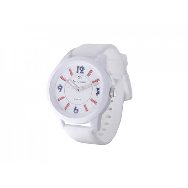 White Kid's Watch with a Silicone Strap and a Stainless Steel Case