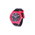 Water resistant stainless steel GT watch with a red dial and a black silicone strap