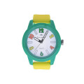 Kid's Watch with a Yellow Silicone Strap and a Green Case