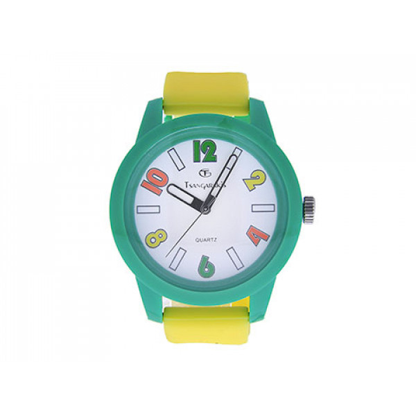 Kid's Watch with a Yellow Silicone Strap and a Green Case