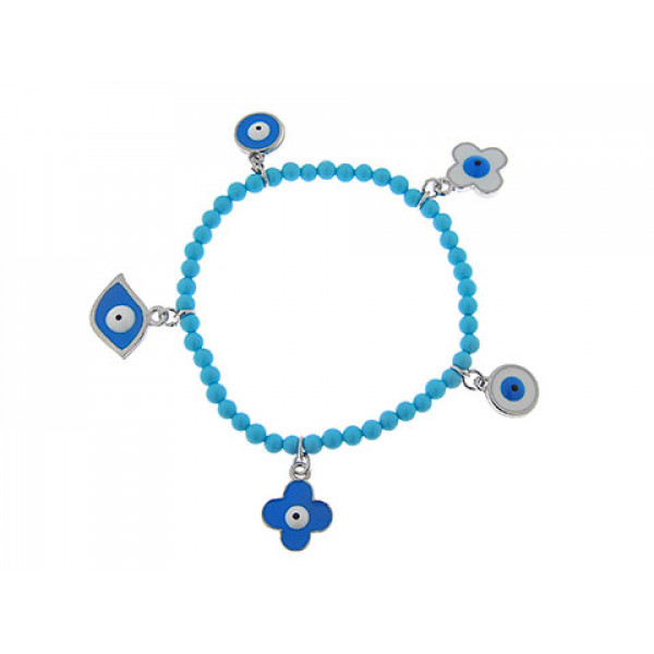 Evil Eye Charm Bracelet with Turquoise Beads 