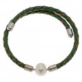 Green Leather Bracelet with a Fresh Water Pearl