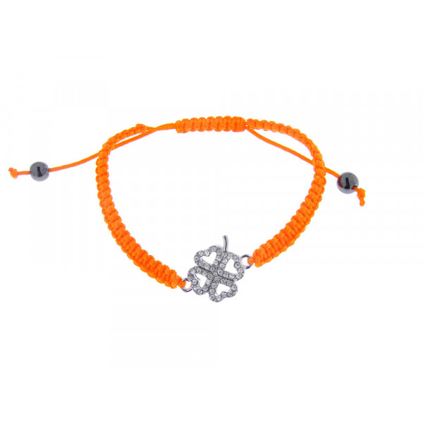 Crochet Orange Bracelet with a Four-Leaf Clover adorned with Swarovski Crystals