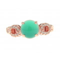 Pink Gold Plated Silver Ring with Green Quartz and White Sapphires