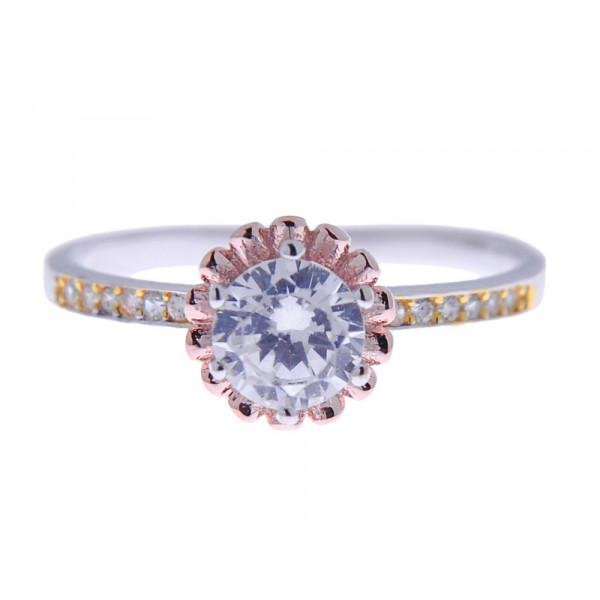 Three Tone Solitaire Ring