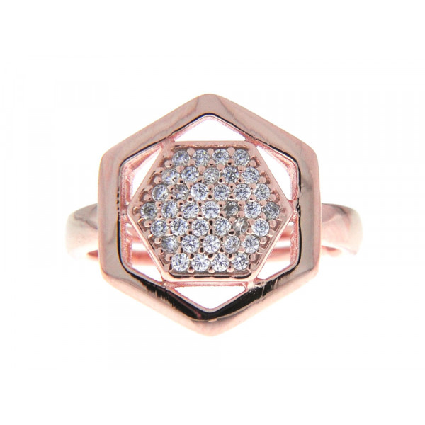 Silver Ring with Pink Gold Plating adorned with White Sapphires
